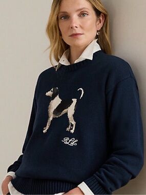 Lauren Ralph Lauren Intarsia-Knit Dog Cotton Sweater Size - L